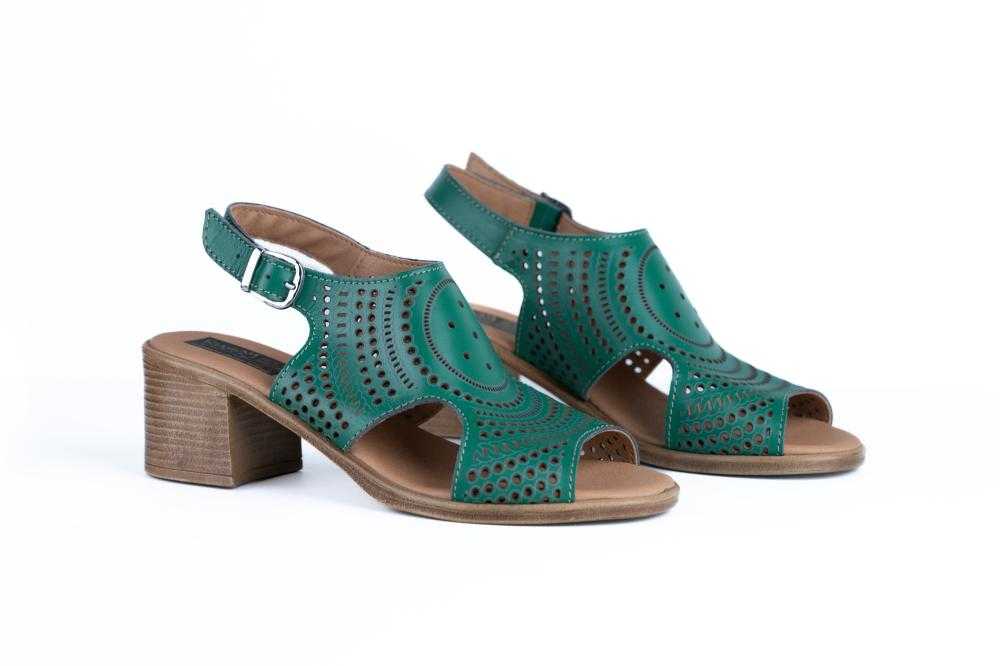 Sandale verzi din piele naturala cu toc gros pentru dama - 5011
